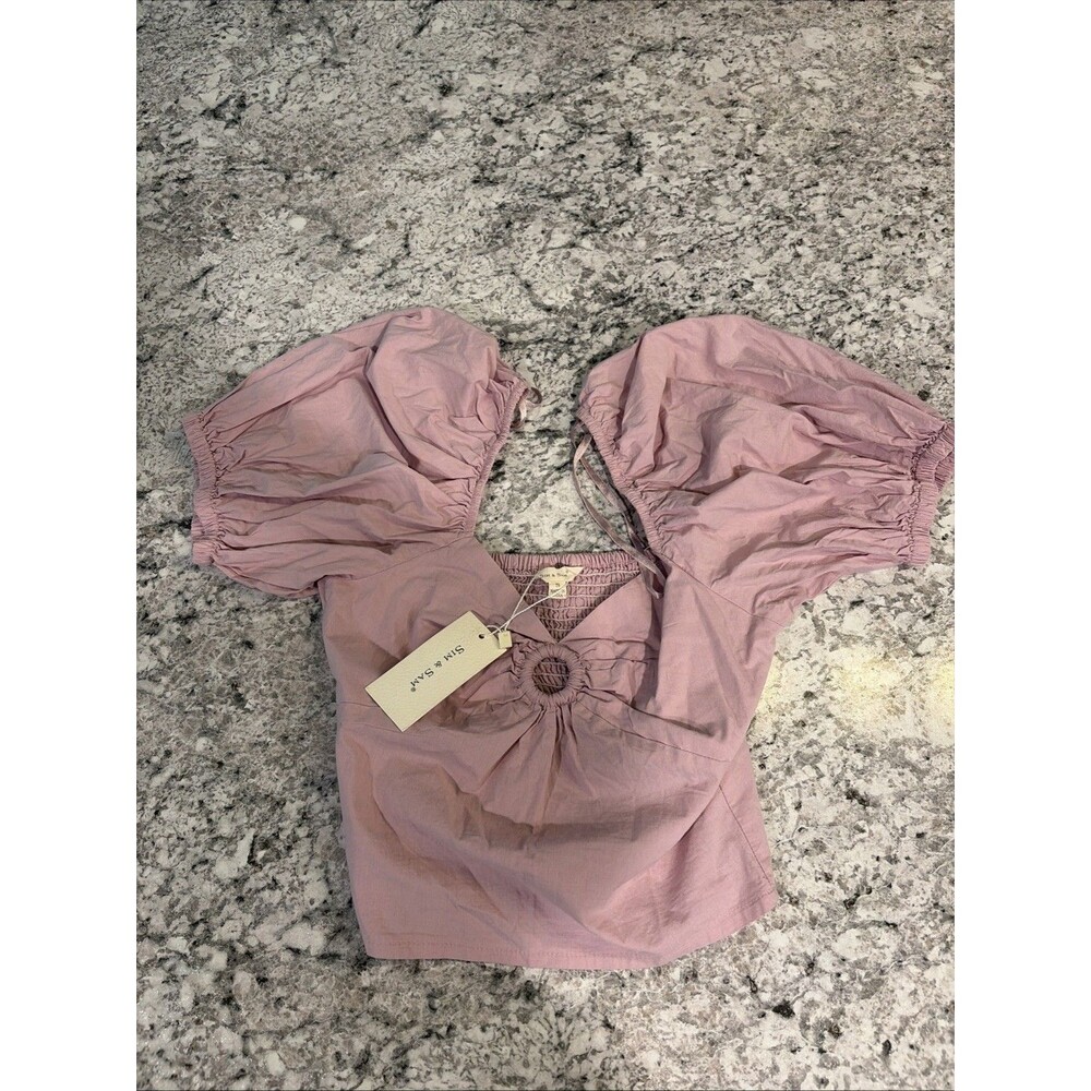 Sim & Sam Crop Top Women's Size Small Burnished Lilac Puff Sleeve Lilac Casual